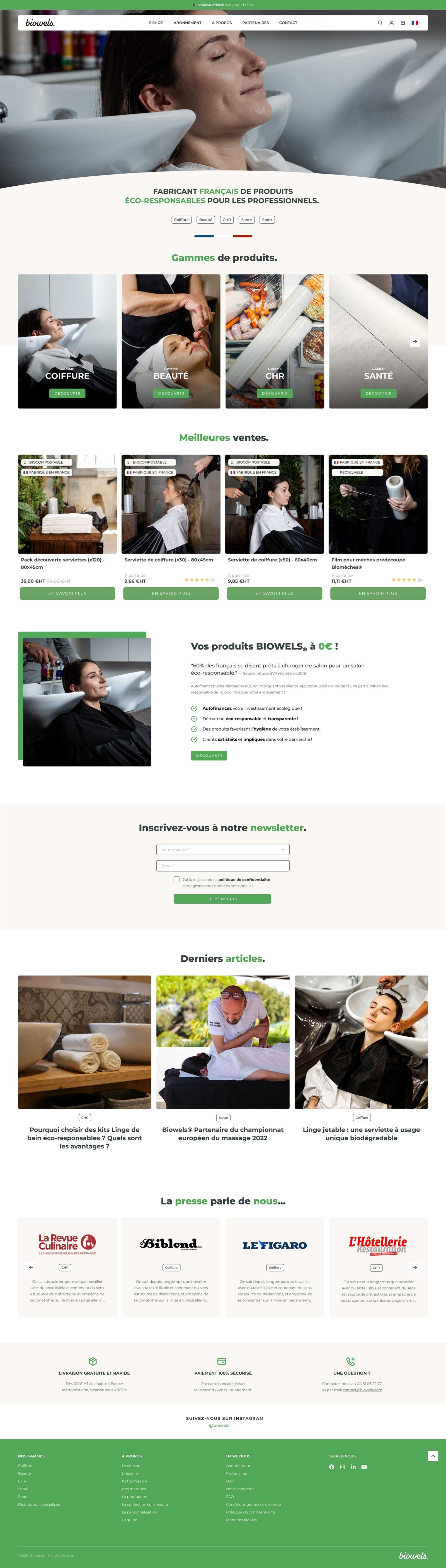 Réalisation du site Biowels sur Shopify.